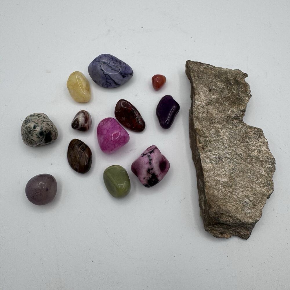 Mixed Tumbled Gemstone Crystal Lot 12 Polished Stones Rough Mica Rock Specimen